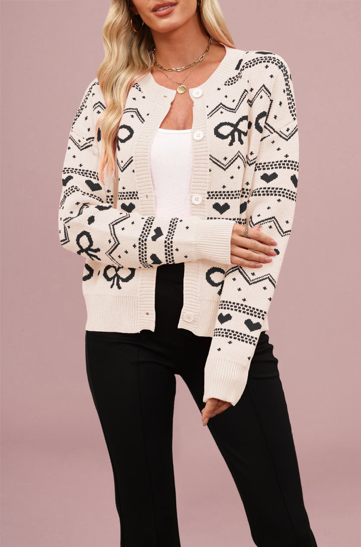 Damen Strickjacke mit verspieltem Herz- und Schleifenmuster Drune
