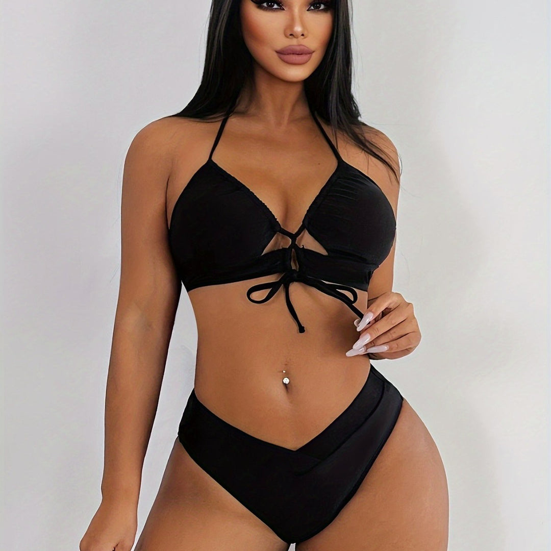 Damen Triangel-Bikini mit verstellbarem Rücken und modischem Cut-Out Drune