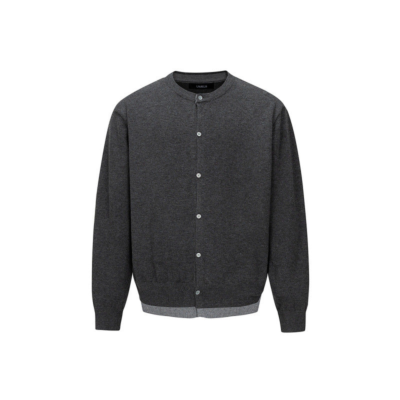 Herren Feinstrick-Cardigan mit zweilagiger Optik, Rundhalsausschnitt und durchgehender Knopfleiste Drune