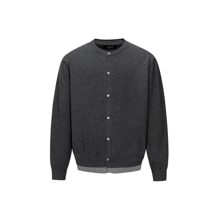 Herren Feinstrick-Cardigan mit zweilagiger Optik, Rundhalsausschnitt und durchgehender Knopfleiste Drune