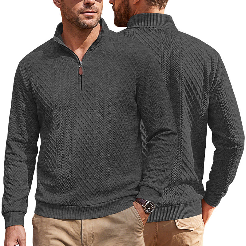 Herren Strickpullover mit halbem Reißverschluss und strukturierter Zopfoptik Drune