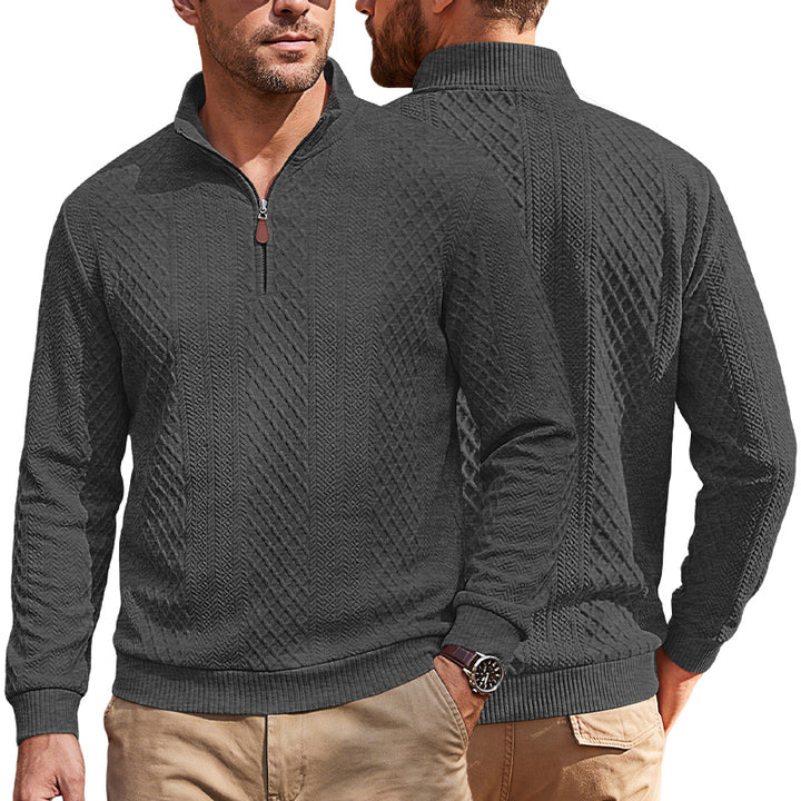 Herren Strickpullover mit halbem Reißverschluss und strukturierter Zopfoptik Drune