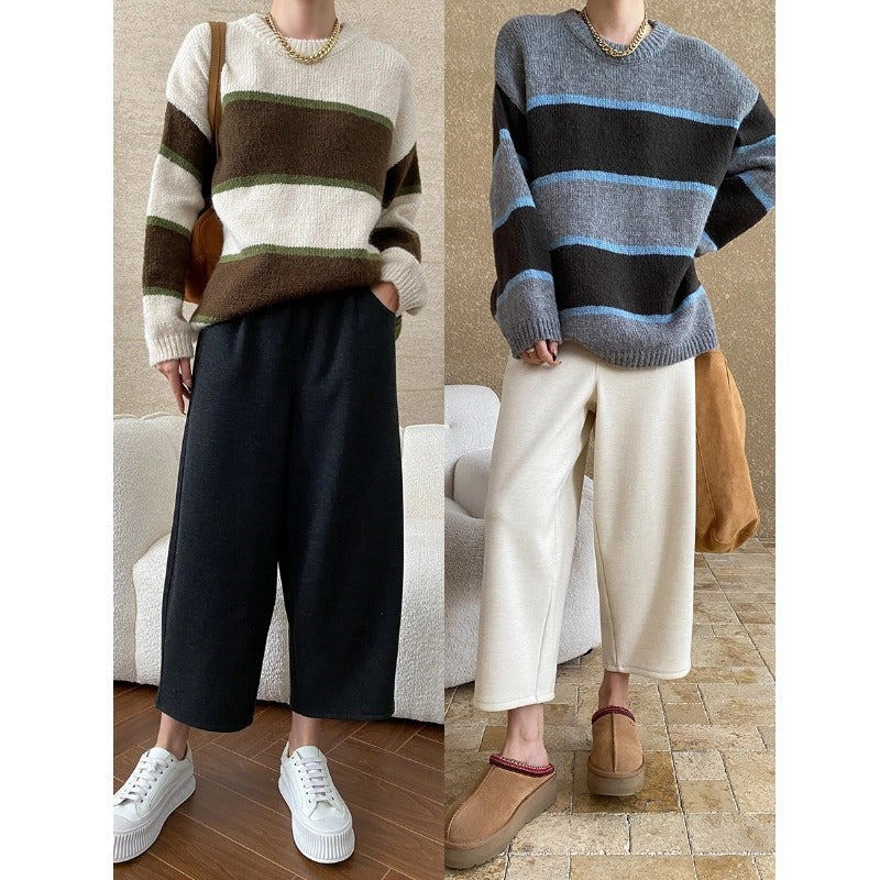 Damen gemütlicher Oversized-Pullover mit modischen Streifen Drune