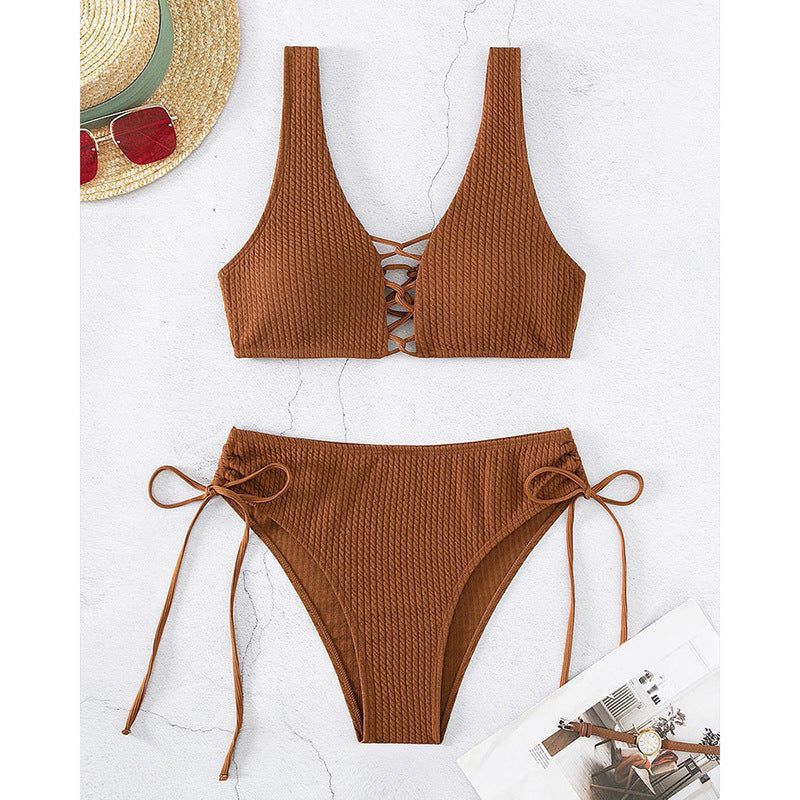 Damen Bikiniset mit raffiniertem Bindedesign und hochgeschnittenem Unterteil Drune