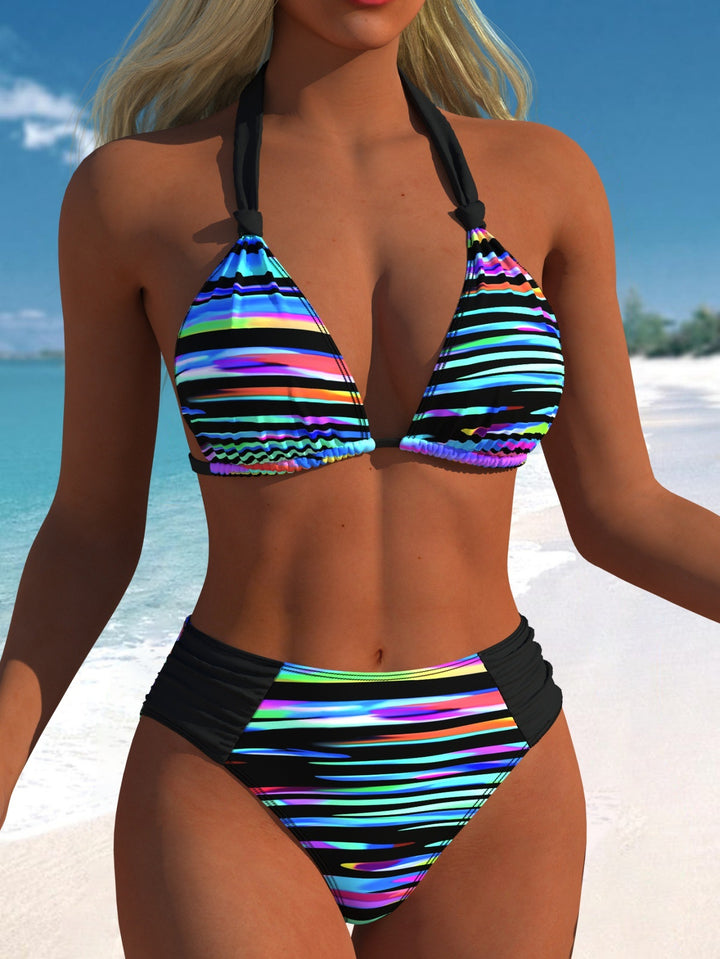 Damen Bikini-Set mit modernen Polka-Dots und hoch taillierter Bikini-Hose Drune