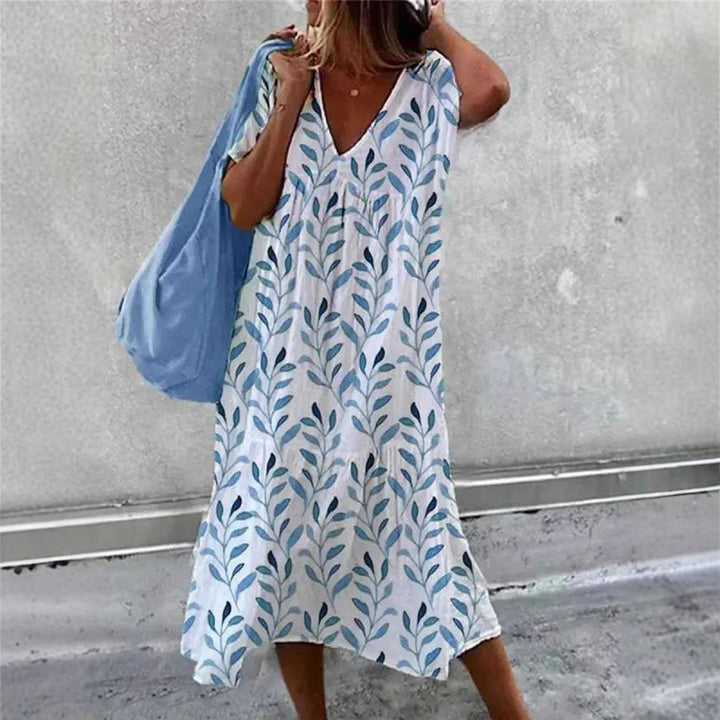 Damen Sommerkleid mit V-Ausschnitt und voluminösem Rock Drune