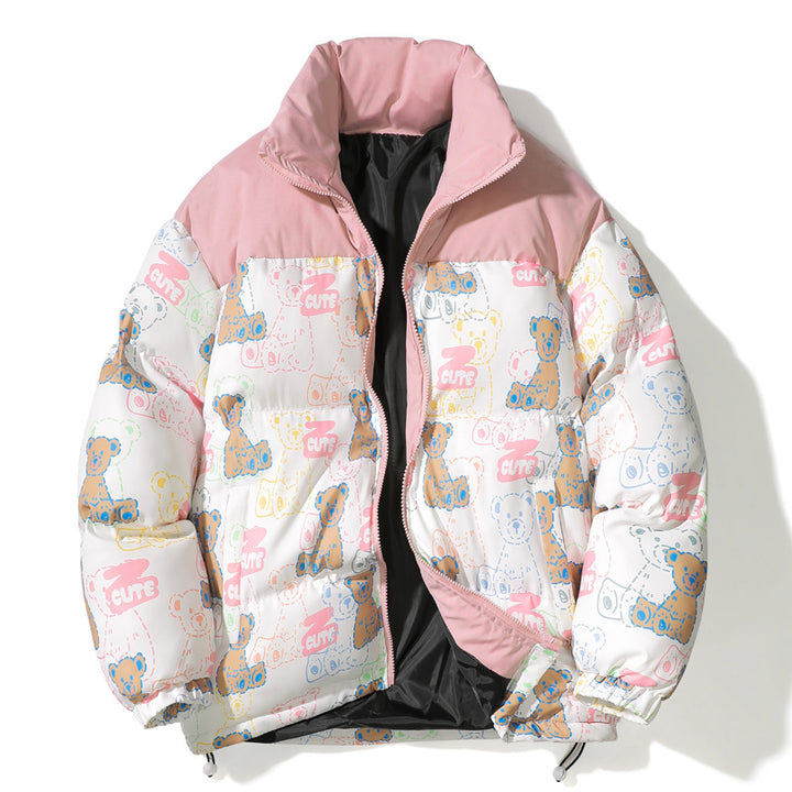 Unisex Gestepptes Teddy‑Print Pufferjacke mit hohem Kragen Drune