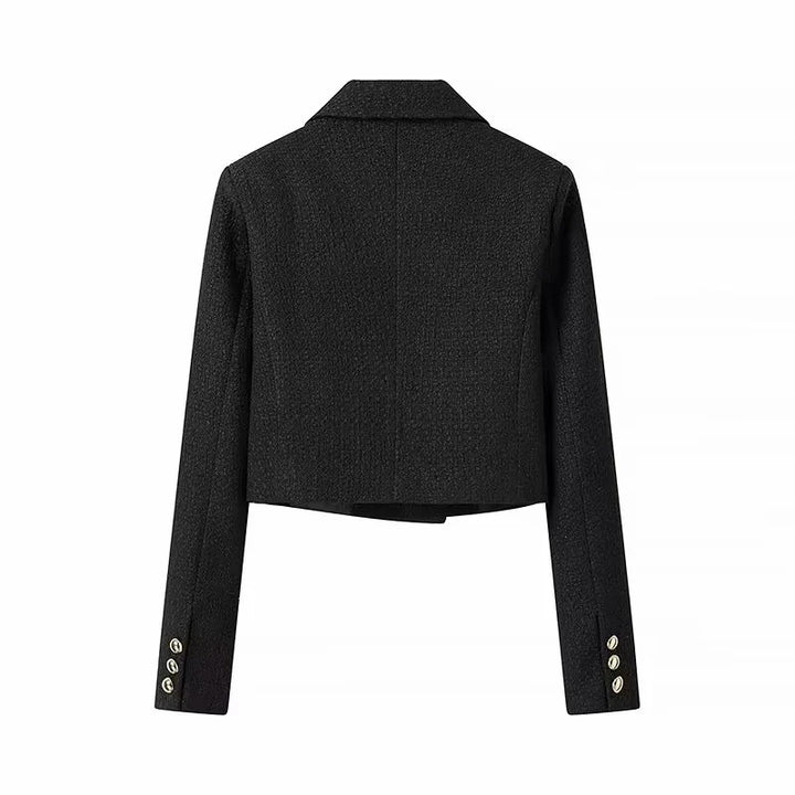 Damen nan kurze Bouclé-Cropped-Jacke mit Reverskragen und dekorativen Metallknöpfen Drune