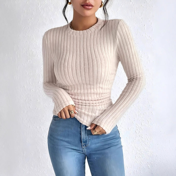 Damen Geripptes Langarmshirt mit vertikaler Plissee‑Optik und taillierter Passform Drune