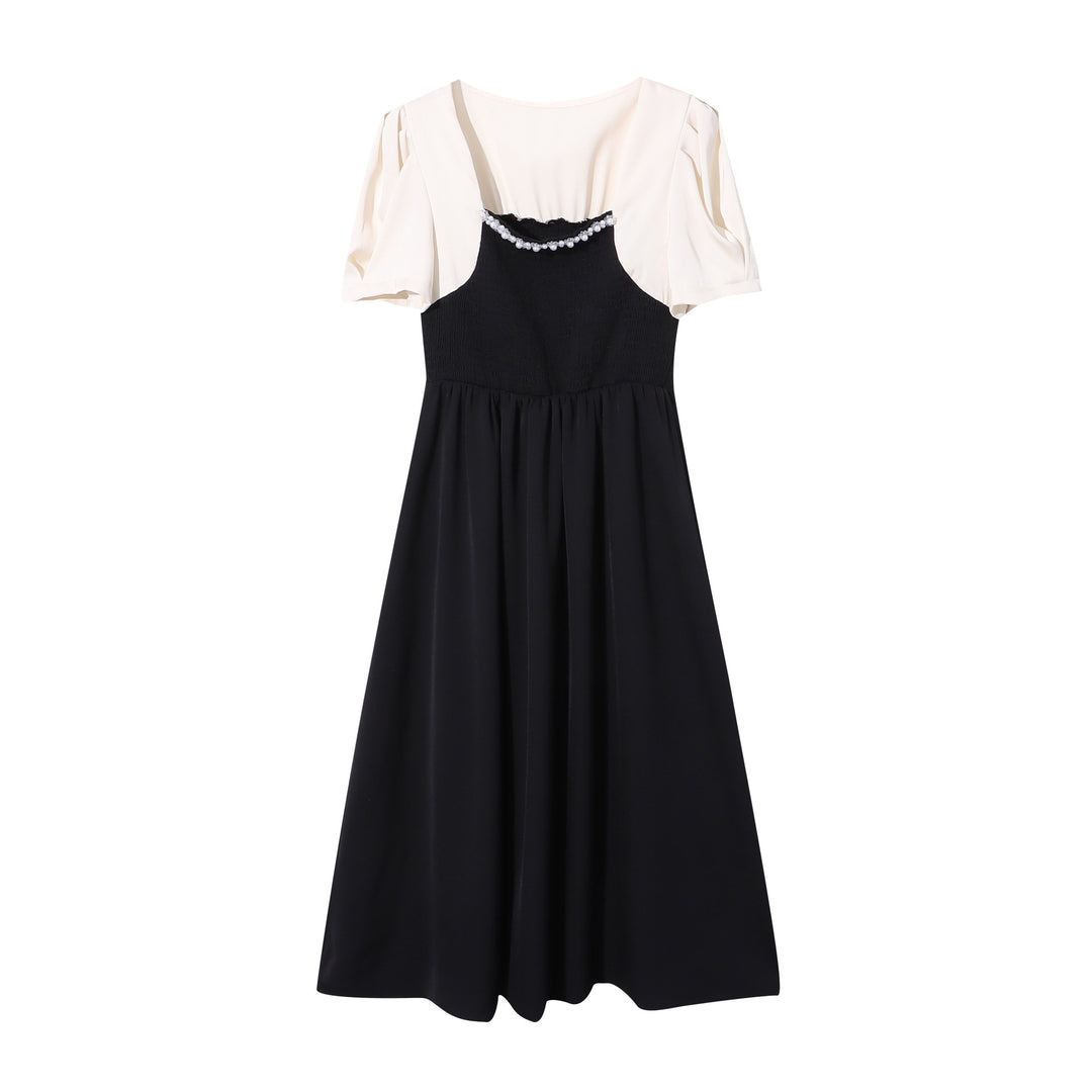 Damen Maxikleid mit Puffärmeln und dekorativem Ausschnitt Drune