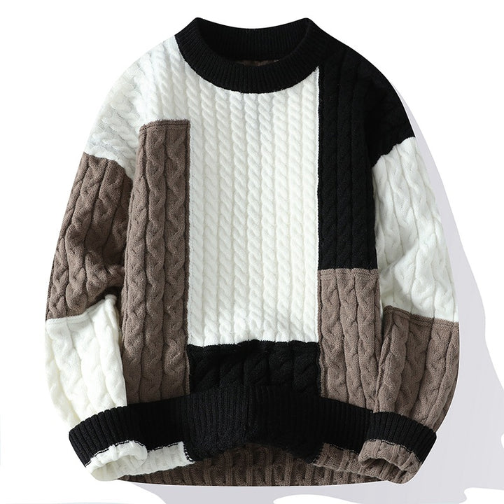 Herren Modischer Grobstrickpullover mit Farbblock-Design Drune