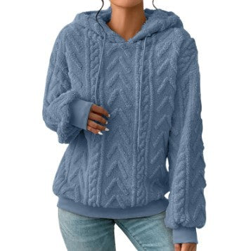 Damen nan kuscheliger Kapuzenpullover mit Zopfmuster Eingrifftaschen und Rippbündchen Drune