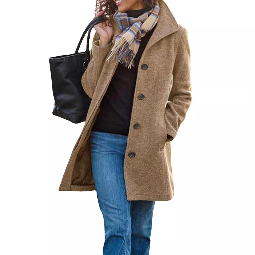 Damen Eleganter Wollmantel mit praktischen Taschen und klassischem Revers Drune