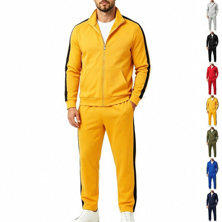 Herren Jogginganzug-Set aus French-Terry mit Stehkragen, Seitenstreifen und Reißverschlussjacke Drune