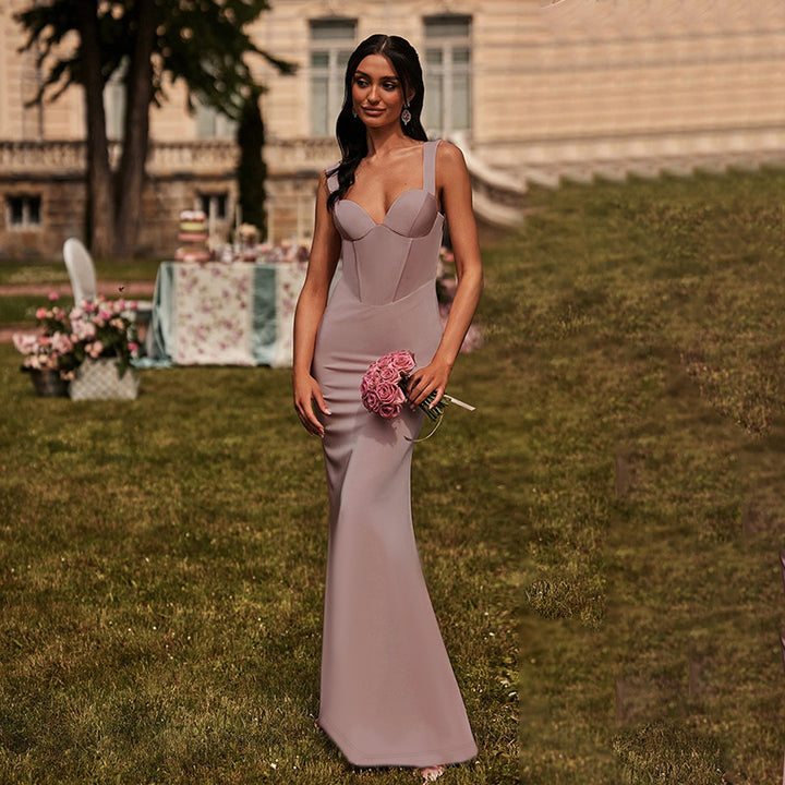 Damen Elegantes Maxikleid mit tiefem V-Ausschnitt und taillierter Silhouette Drune