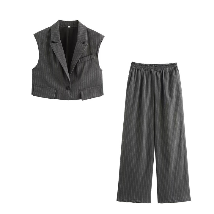 Damen weite Business-Hose mit elastischem Bund und feinen Streifen Drune