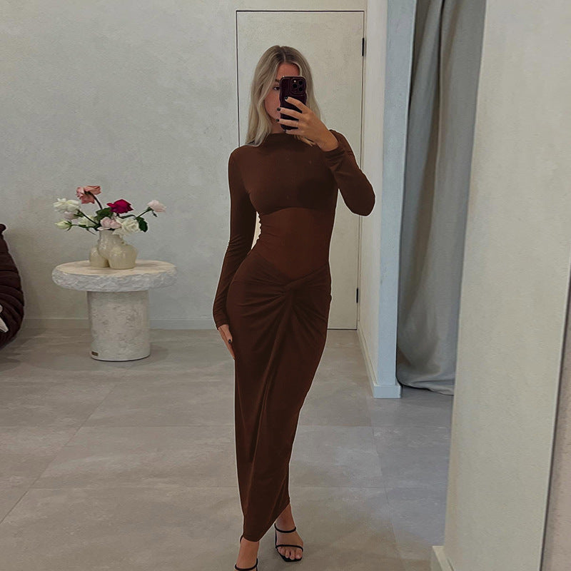 Damen elegantes Maxikleid mit einzigartigem Wickel-Design und langen Ärmeln Drune
