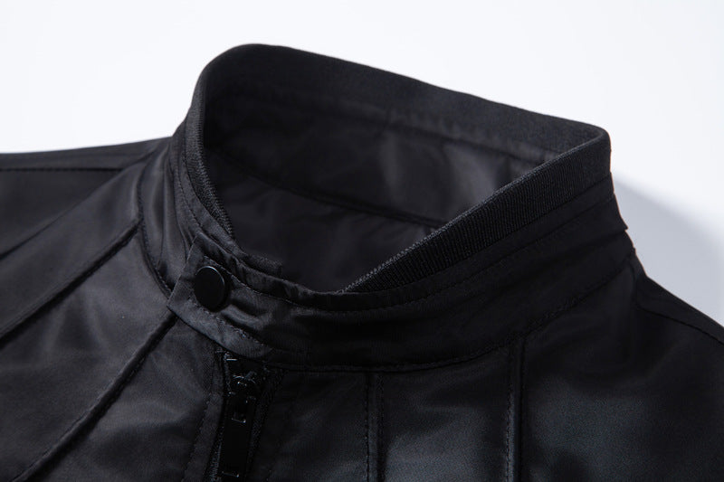 Herren schmale wasserabweisende Kunstlederoptik-Übergangsjacke mit Stehkragen Drune