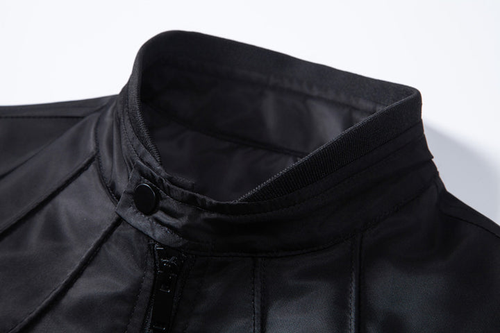 Herren schmale wasserabweisende Kunstlederoptik-Übergangsjacke mit Stehkragen Drune