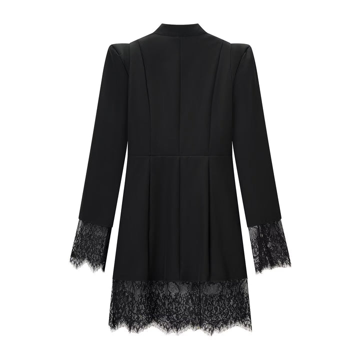 Damen Spitzenkleid mit Stehkragen, Cut-Out-Detail und Zierknöpfen Drune