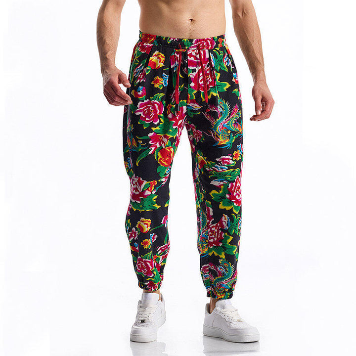 Herren lässige Haremshose mit buntem Blumenmuster und Gummizug Drune