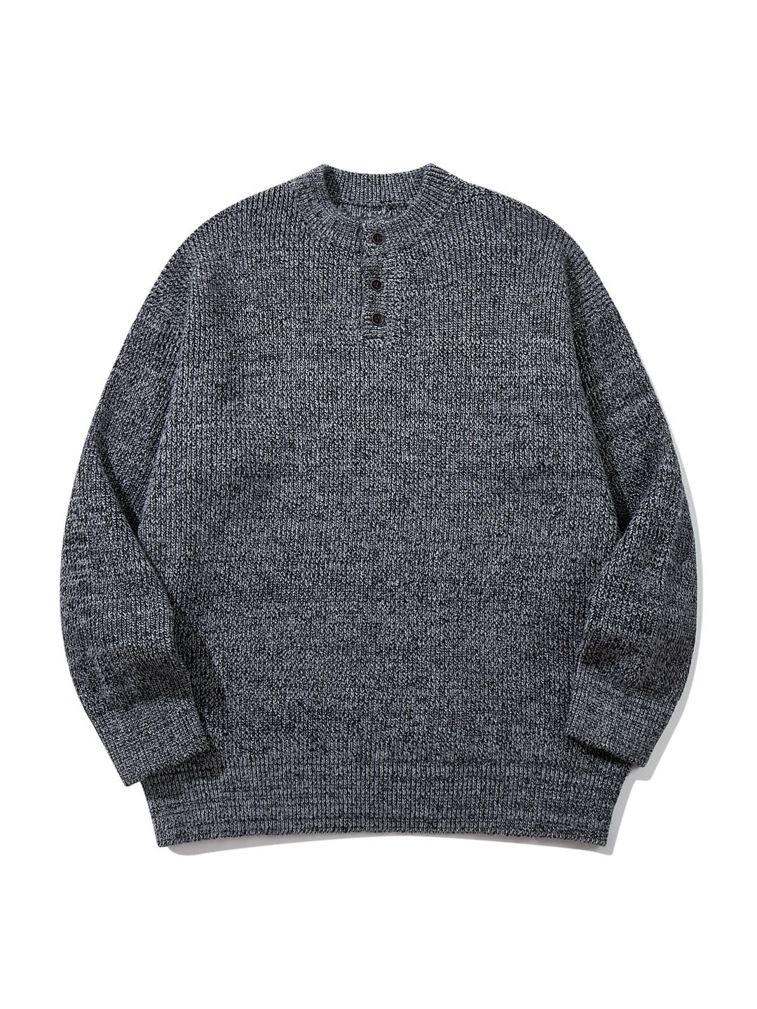 Herren Grobstrick-Henleypullover mit halber Knopfleiste und Rippbündchen Drune