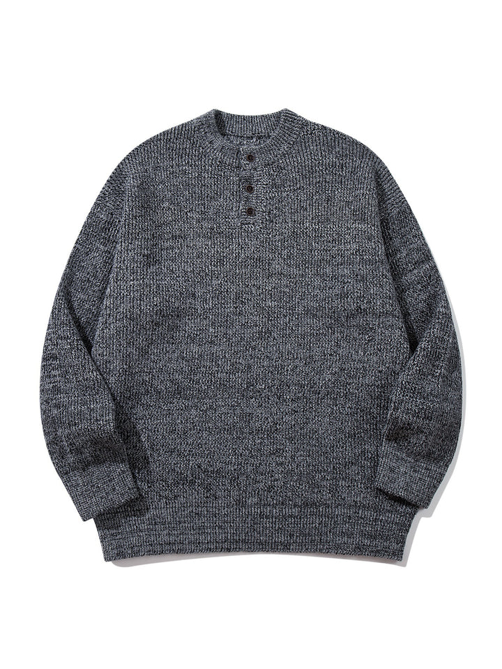 Herren Grobstrick-Henleypullover mit halber Knopfleiste und Rippbündchen Drune