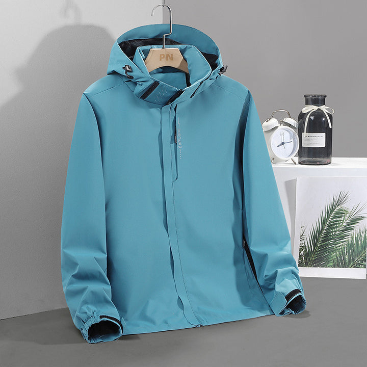 Herren Leichte wasserabweisende Softshell‑Außenjacke mit verstellbarer Kapuze und Sturmleiste Drune