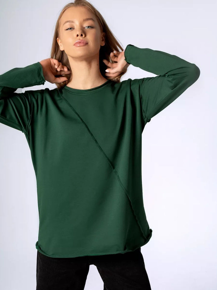 Damen Oversized Longsleeve mit schräger Naht und überschnittenen Schultern Drune