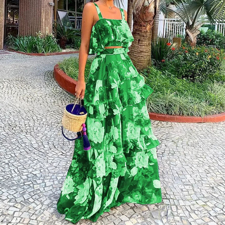 Damen Maxi-Rock mit gestuftem Volant und floralem Design Drune