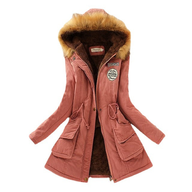 Damen nan wattierte Winterparka mit Teddyfutter, Kapuze mit Kunstfellbesatz und taillierendem Tunnelzug Drune