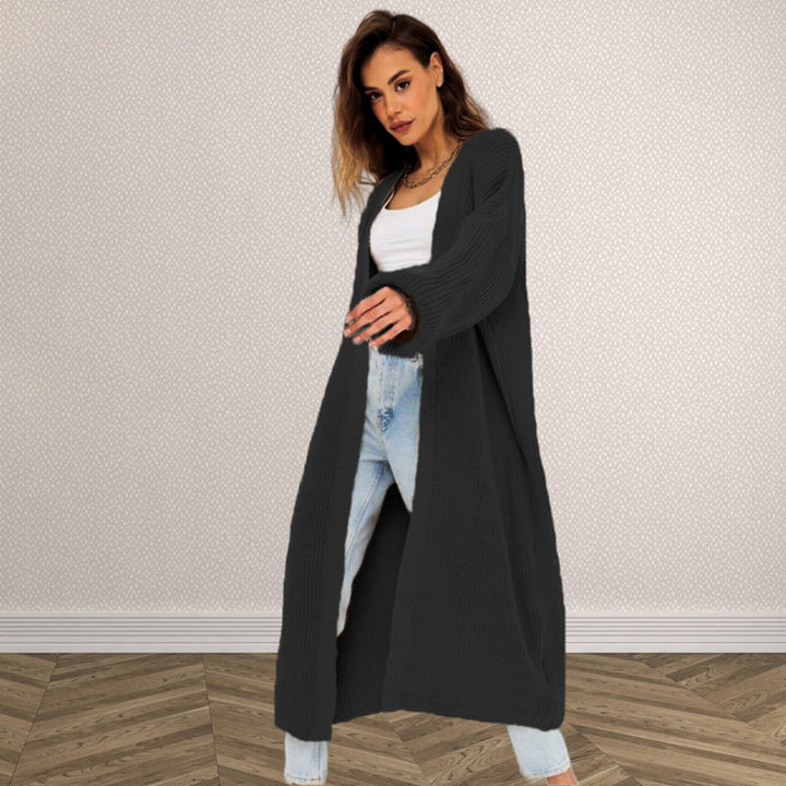 Damen Langer Strickcardigan mit offenem Design und weiten Ärmeln Drune