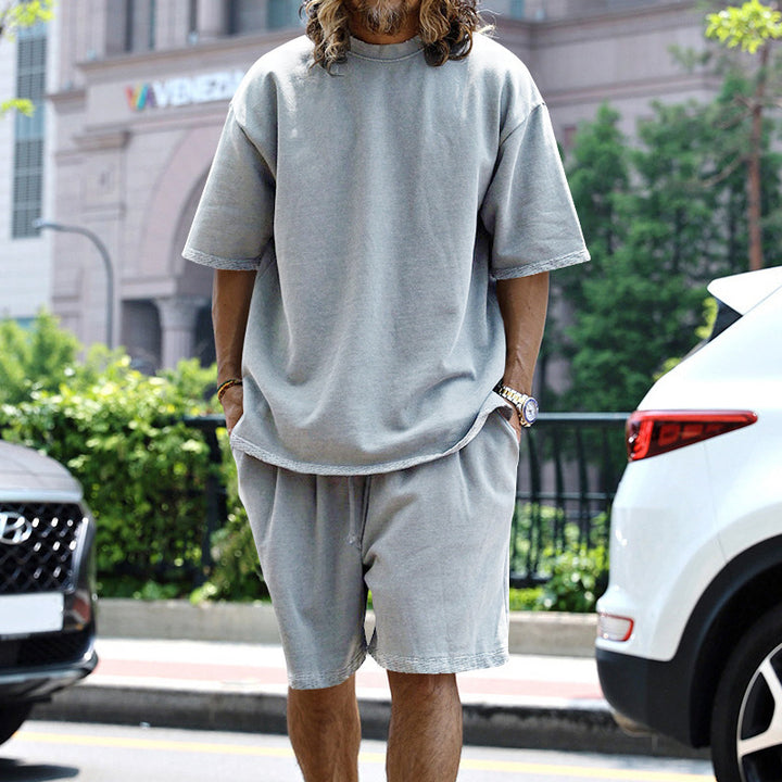 Herren nan oversized Loungewear-Set mit Boxy-Shirt Kordelbund-Bermuda und weichem Baumwollmix Drune