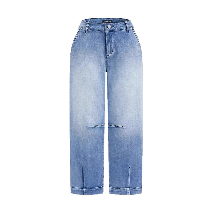 Damen lockere Jeans mit stylish cropped Schnitt und hohem Bund Drune