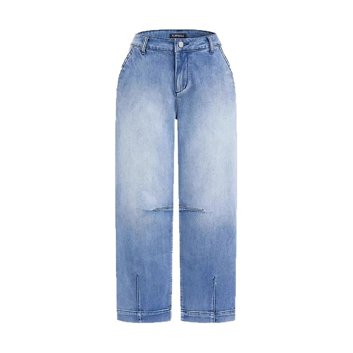 Damen lockere Jeans mit stylish cropped Schnitt und hohem Bund Drune