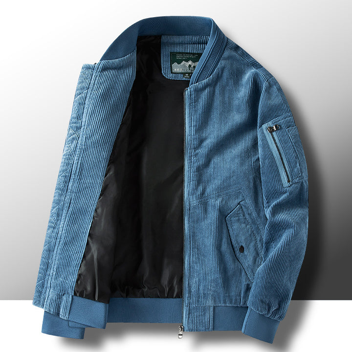 Herren Kord-Vintage-Bomberjacke mit leichtem Thermofutter, Ärmel-Reißverschlusstasche und Rippbündchen Drune
