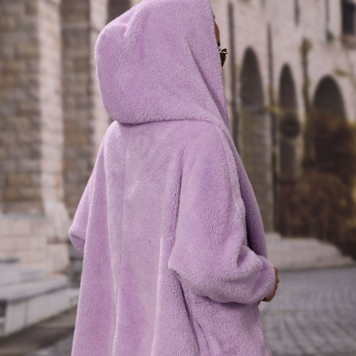 Damen Kuschelige Plüschjacke mit offenem Kragen Drune