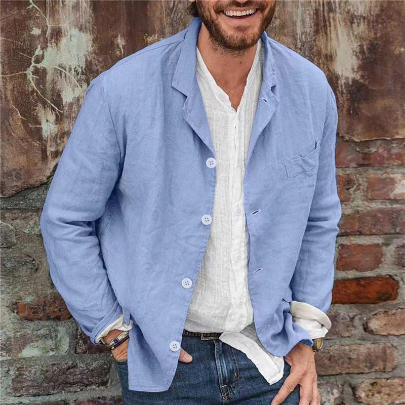 Herren lässige Leinenjacke mit dekorativen Knopfdetails und minimalistischer Schnittführung Drune