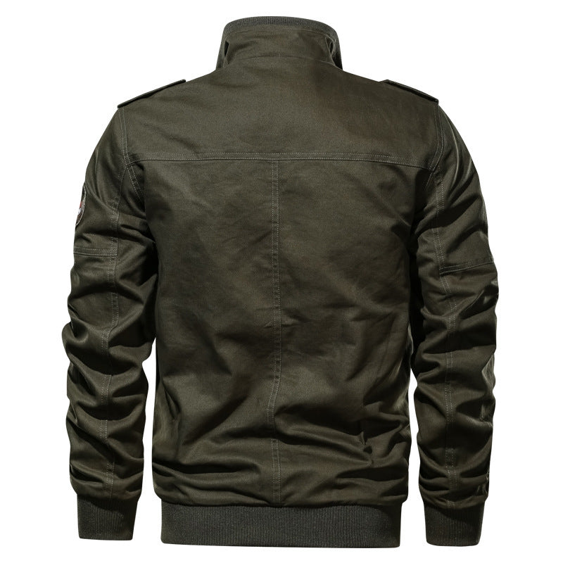 Herren Canvas‑Bomberjacke im Military‑Stil mit Schulterklappen und Pattentaschen Drune