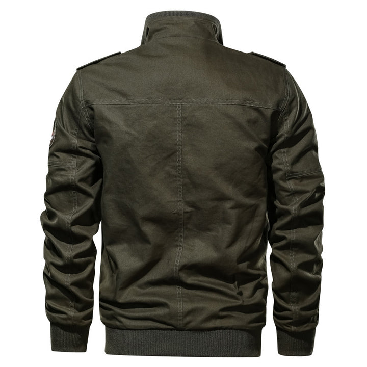 Herren Canvas‑Bomberjacke im Military‑Stil mit Schulterklappen und Pattentaschen Drune