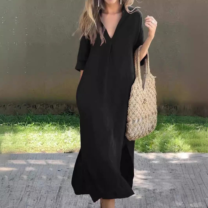 Damen Lässiges Maxikleid mit verdecktem V-Ausschnitt Drune