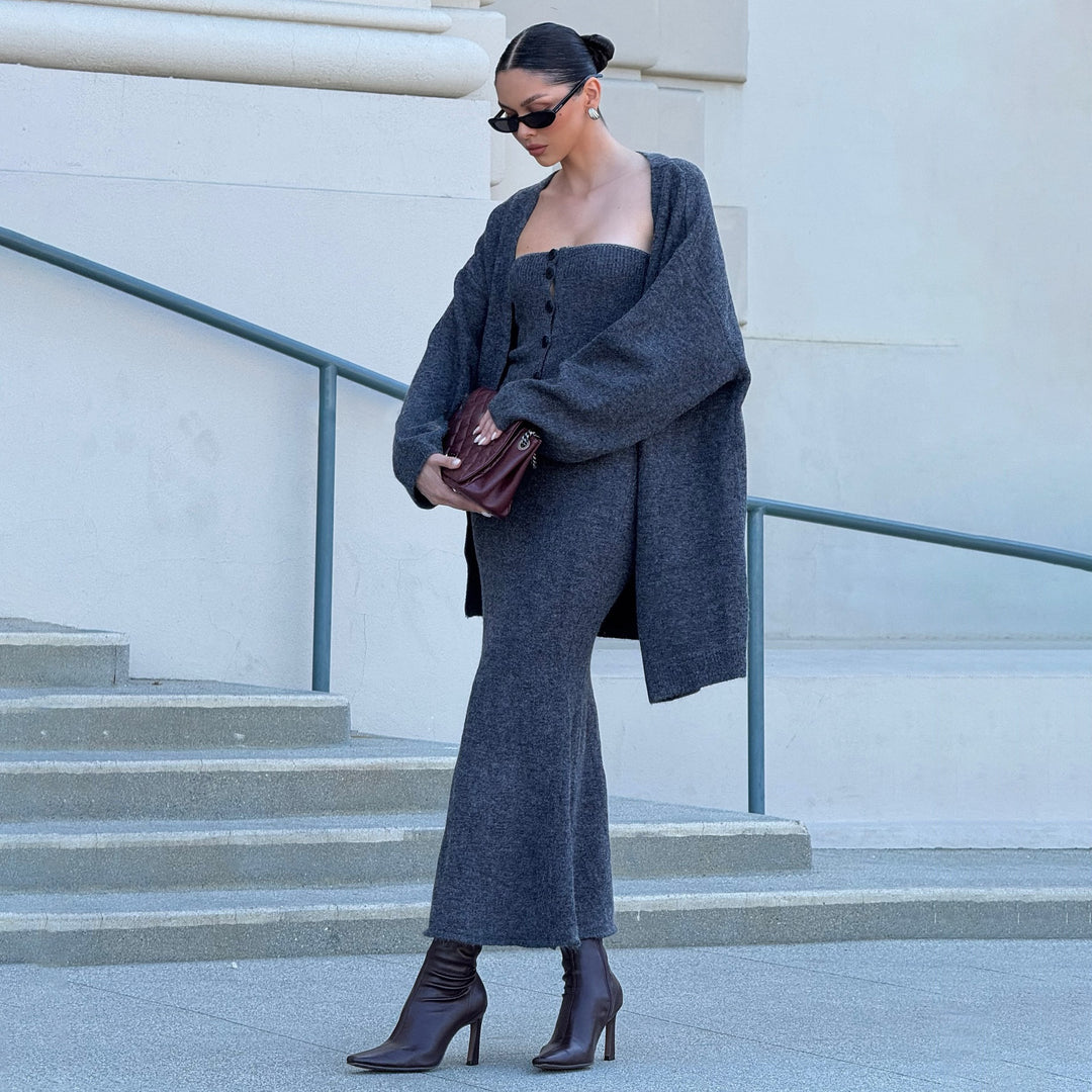 Damen Strickkleid im eleganten Set mit oversized Cardigan Drune