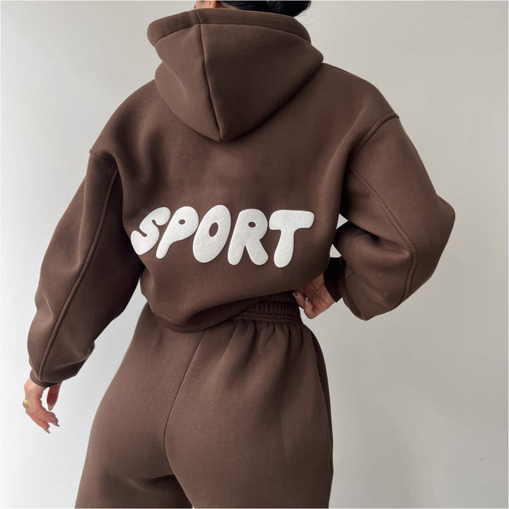 Damen lässiges Sport-Hoodie- und Jogginghosen-Set mit hoher Taillierung und weichem Material Drune