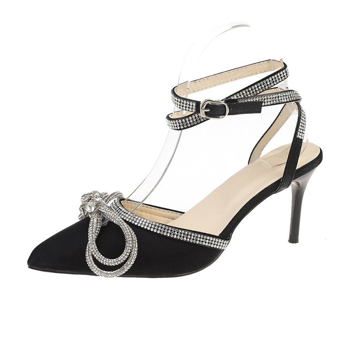 Damen nan spitze Riemchen-Pumps mit funkelnder Strass-Schleifenapplikation und verstellbarem Knöchelriemen Drune