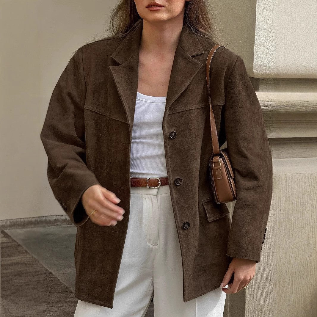 Damen Suede-Jacke im modernen Oversized-Stil Drune