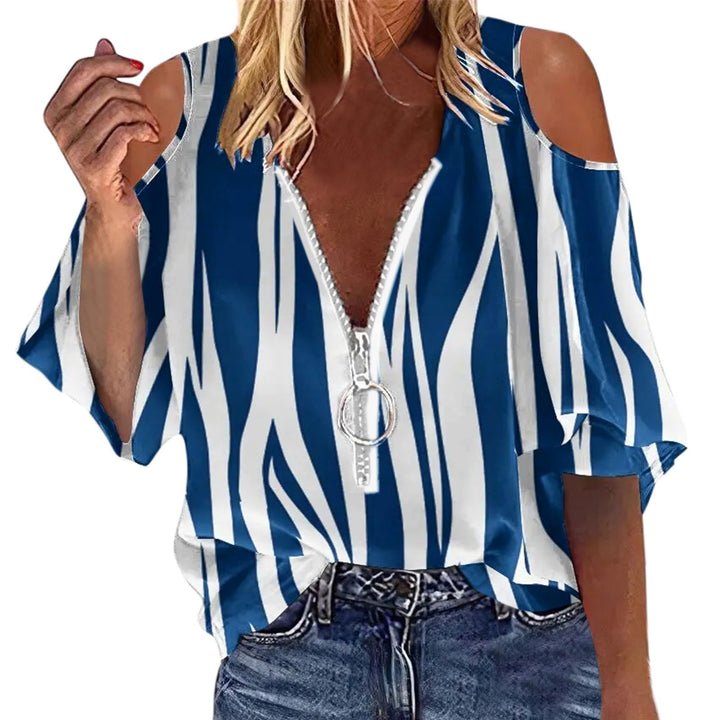 Damen Bluse mit schickem V-Ausschnitt und modischem Reißverschluss Drune