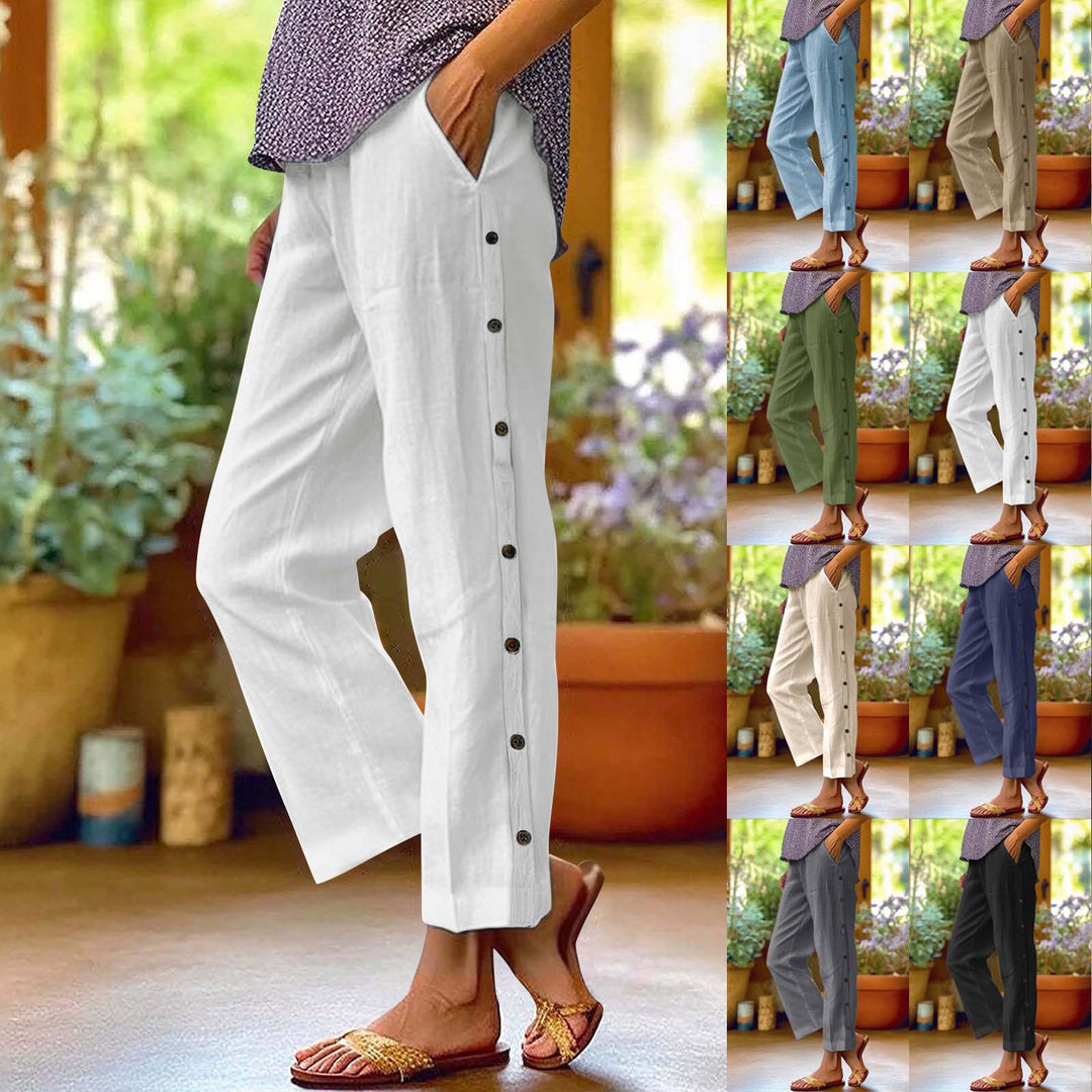 Damen Leichte Relaxed-Hose mit seitlicher Knopfleiste und Eingrifftaschen Drune