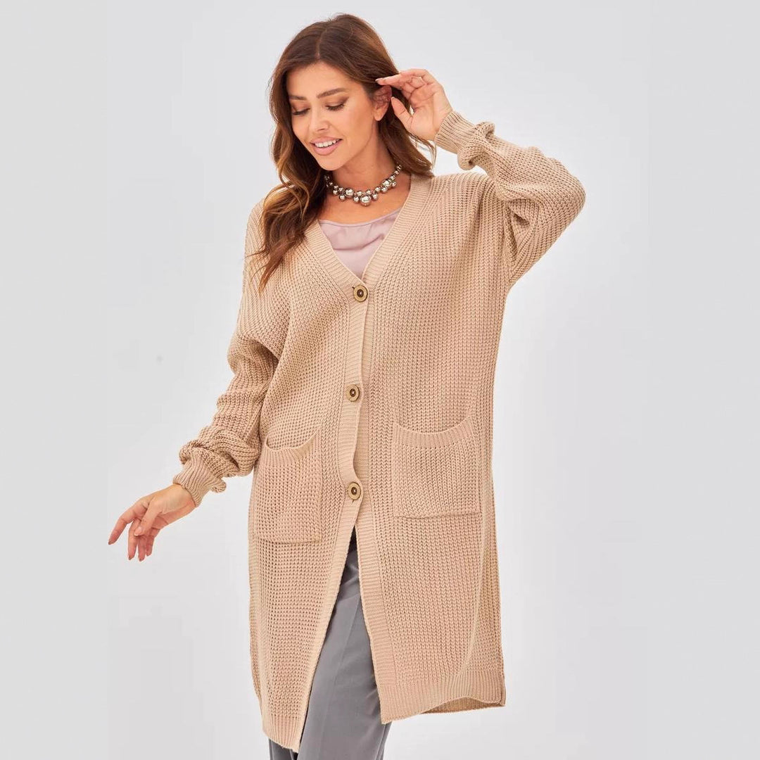 Damen Grobstrick-Cardigan mit schlichten Holzknöpfen und praktischen Taschen Drune