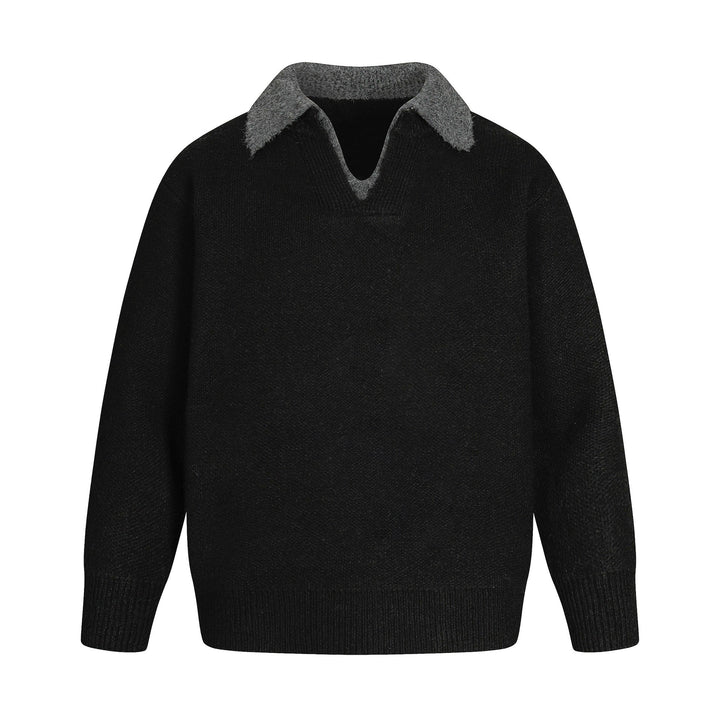 Damen Oversize Wollmix-Pullover mit kontrastpolokragen und V‑Ausschnitt Drune