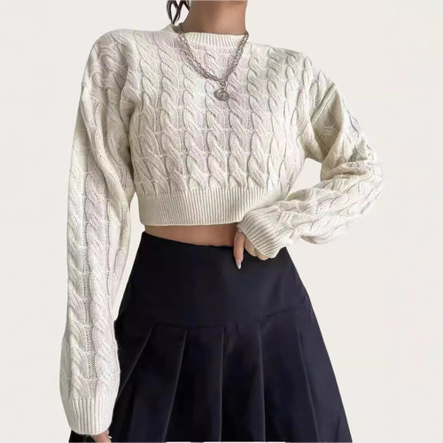 Damen kuscheliger Cropped Pullover mit Zopfmuster Drune